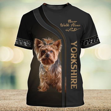 FUNSTUFFPRINT Yorkshire Lover Never Walk Alone 3D Full Print T-Shirt, Shirt For Dog Lovers, Dog Memorial Gifts for loss of Dog 3D T-shirt