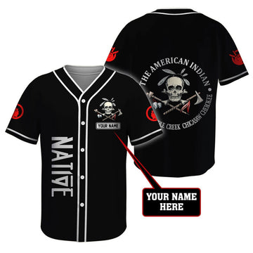 Custom Native American Skull Cool Black Personalized Baseball Jersey