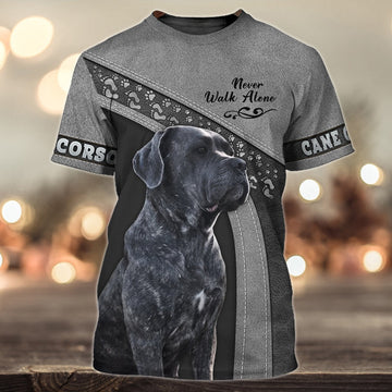 FUNSTUFFPRINT Cane Corso Love Never Walk Alone, Shirt For Dog Lovers, Dog Memorial Gifts for loss of Dog 3D T-shirt