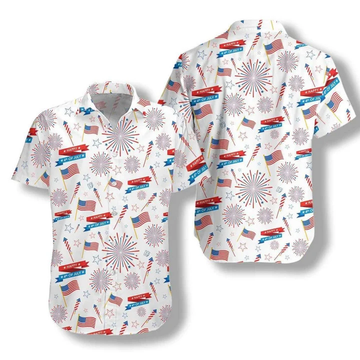 4Th of july hawaii shirt Flag On White Watercolor Hawaiian Shirt