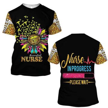 FUNSTUFFPRINT Funny Nurse In Progress Leopard Pattern Shirt, Perfect Nurse Apparel, Nurse T-Shirt Cool Gift Idea Coolspod 3D T-shirt
