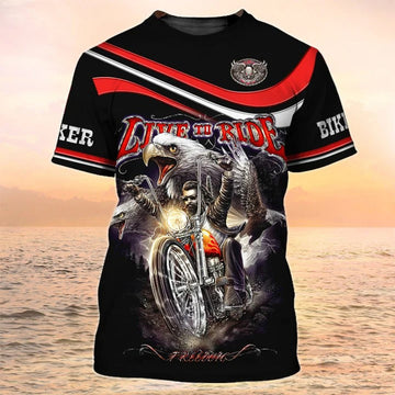 FUNSTUFFPRINT 3D All Over Print Motorcycle T-Shirt Biker Shirt Live To Ride, Biker Club Uniform 3D T-shirt