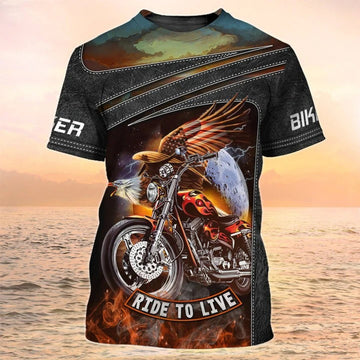 FUNSTUFFPRINT 3D Printed Motorcycle T-Shirt Eagle Biker Shirt For Men, Biker Dad Gift 3D T-shirt
