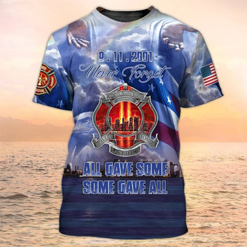 FUNSTUFFPRINT Never Forget Sep 11 T-Shirt Men Women, Firefighter T-Shirt American Memorial Shirt 3D T-shirt