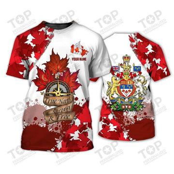 Custom Canada True North Strong And Free Personalized Name 3D T-Shirt