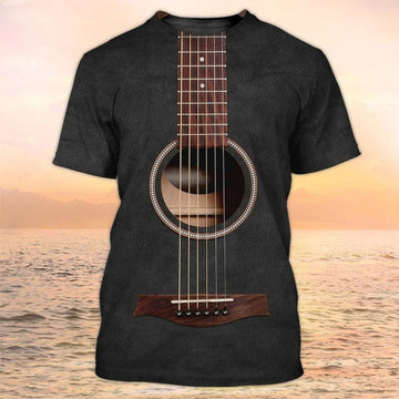 FUNSTUFFPRINT 3D Full Printed Guitar On Shirt Black Leather Pattern, Guitar Club Uniform, Guitaris3D T-shirt