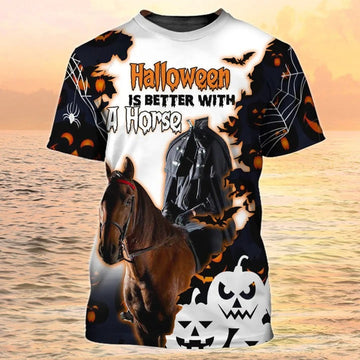 FUNSTUFFPRINT Horse Halloween 3D Shirt Men Women, Ghost Riding Halloween T-Shirt, Halloween Shirt Gift 3D T-shirt