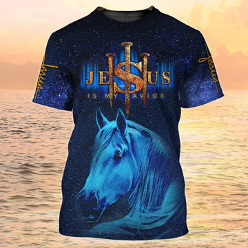 FUNSTUFFPRINT 3D Print Jesus T-Shirt, Horse Shirts, Jesus Is My Savior Shirt Men Women 3D T-shirt