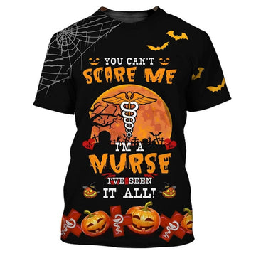 FUNSTUFFPRINT Halloween Nurse T-Shirt, You Can't Scare Me Halloween Gift For Nurse 3D T-shirt