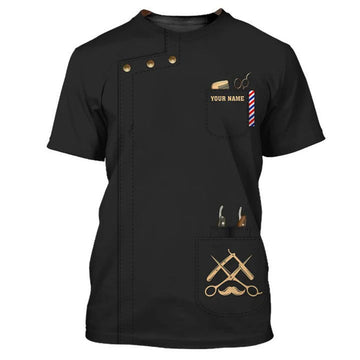 FUNSTUFFPRINT Custom 3D Barber Classic Shirt, Barbershop Uniform, Barber Shirt Men Women 3D T-shirt