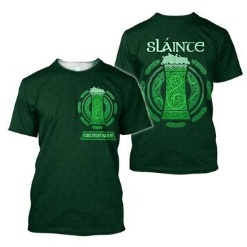 FUNSTUFFPRINT Personalized Irish Saint Patrick's Day 3D Printed Slante Drink Beer Shirt 3D T-shirt