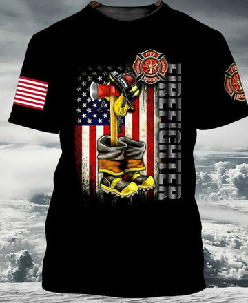 FUNSTUFFPRINT Volunteer Firefighter 3D Full Print, Attractive Apparel For Firefighter Lovers 3D T-shirt