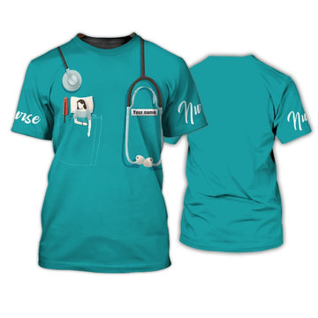 FUNSTUFFPRINT Nurse T-Shirt, Nursing Custom Shirts, Nurse Personalized Name 3D All Over Print 3D T-shirt