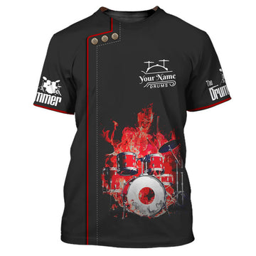 FUNSTUFFPRINT Drummer T-shirt Drummer Personalized Tee Shirt Black Non Workwear, Drum Team Uniform 3D T-shirt