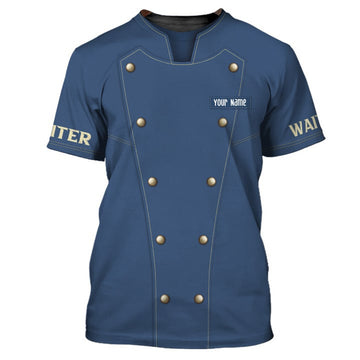 FUNSTUFFPRINT Chef Personalized Tee Shirt Waiter Apparel Waiter Wear Cook Shirts Waiter Uniform Blue 3D T-shirt
