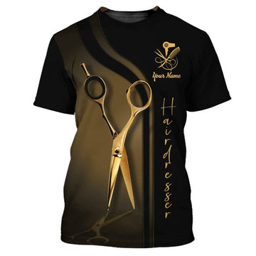 FUNSTUFFPRINT Golden Hairdresser Custom T-Shirt Hair Salon Uniform HairstylisT-Shirts 3D T-shirt