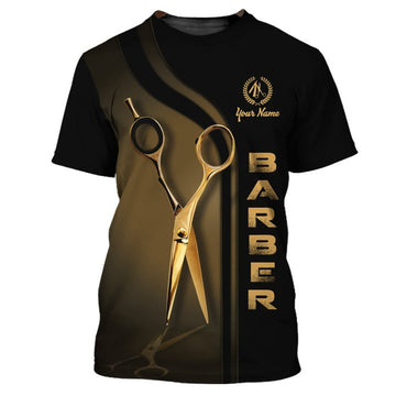 FUNSTUFFPRINT Golden Haircut & Shaves Barber Shop Tee Shirt Custom Barber Uniform Black & Red 3D T-shirt