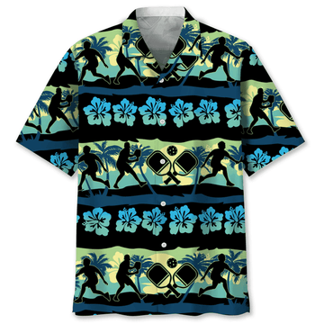 Pickleball Usa Red Tropical Hawaiian Shirt, Tropical Aloha Shirts Short Sleeve Beach Holiday Casual Shirts