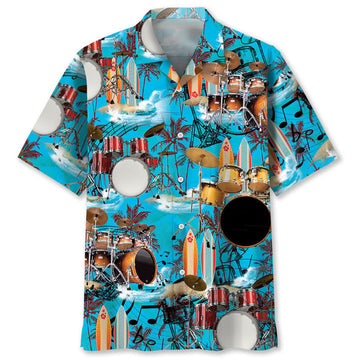 Drum Beach Hawaiian Shirt, Short Sleeve Summer Vacation Beach Shirts for men