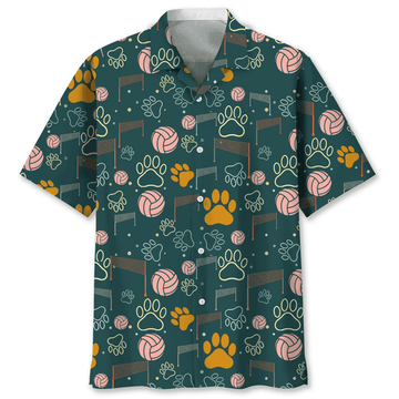 Volleyball And Dog Hawaiian Shirt, Short Sleeve Summer Vacation Beach Shirts for men