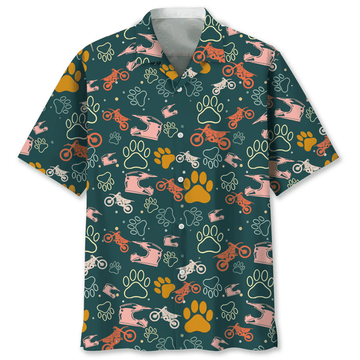 Motocross And Dog Hawaiian Shirt, Short Sleeve Summer Vacation Beach Shirts for men