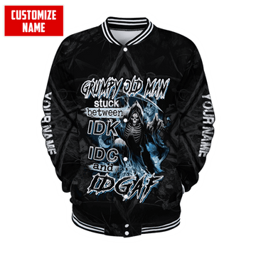 FUNSTUFFPRINT Customized Name Skull 3D Baseball Jacket