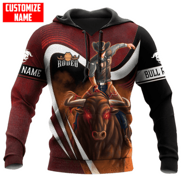 FUNSTUFFPRINT Personalized Bull Riding Red Black 3D Hoodie and Zip Hoodie