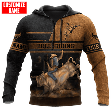FUNSTUFFPRINT Personalized Bull Riding Brown Line 3D Hoodie and Zip Hoodie