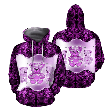 FUNSTUFFPRINT Purple Teddy Turquoise Color 3D Hoodie and Zip Hoodie