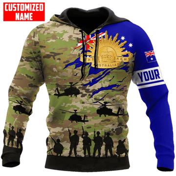 FUNSTUFFPRINT Personalized Australian Army Flag Camo 3D Hoodie and Zip Hoodie