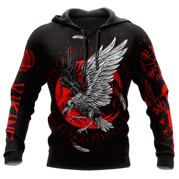 FUNSTUFFPRINT Viking Raven Red Moon Circle 3D Hoodie and Zip Hoodie
