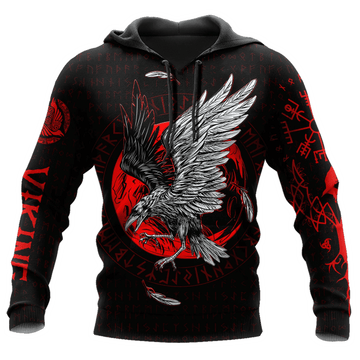 FUNSTUFFPRINT Viking Raven Red Moon Circle 3D Hoodie and Zip Hoodie
