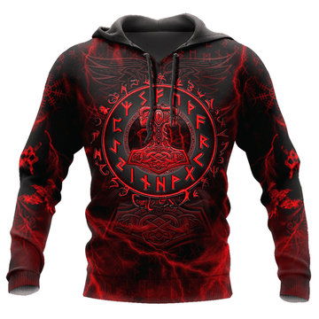 FUNSTUFFPRINT Viking Mjolnir Hammer Of Thor Red Thunder 3D Hoodie and Zip Hoodie