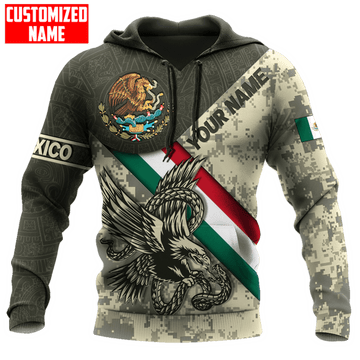 FUNSTUFFPRINT Personalized Mexico Eagle Camoflauge Flag Printed 3D Hoodie and Zip Hoodie