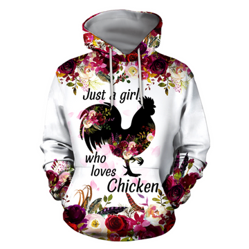 FUNSTUFFPRINT Rooster Just A Girl Who Love Chickens 3D Hoodie and Zip Hoodie