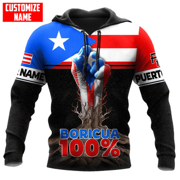 FUNSTUFFPRINT Personalized Puerto Rico Boricua 3D Hoodie and Zip Hoodie