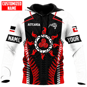FUNSTUFFPRINT Personalized New Zealand Aotearoa Maori Sun Tattoo Fern Unisex 3D Hoodie and Zip Hoodie
