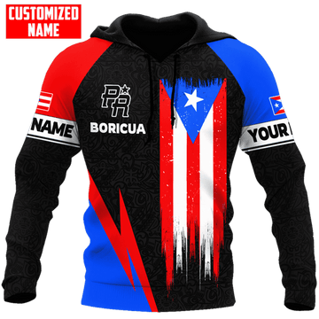 FUNSTUFFPRINT Personalized Puerto Rico Flag Distressed Boricua Unisex 3D Hoodie and Zip Hoodie
