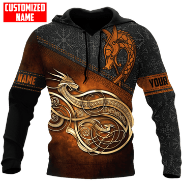 FUNSTUFFPRINT Personalized Viking Dragon Brown Unisex 3D Hoodie and Zip Hoodie