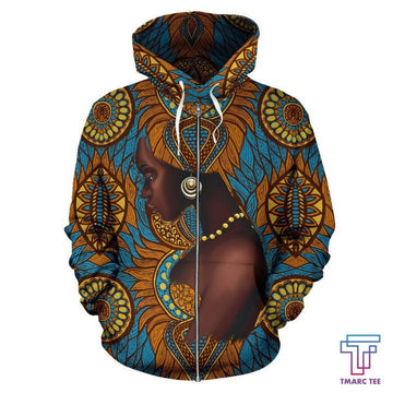 FUNSTUFFPRINT African Zip-Up Hoodie - Africa Black Girl Floral 3D Hoodie and Zip Hoodie