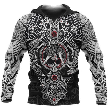 FUNSTUFFPRINT -Vikings Fenrir Skoll And Hati Valknut 3D Hoodie and Zip Hoodie
