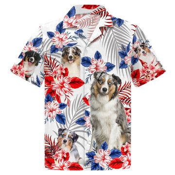 Australian Shepherd American Flag Hawaiian Shirt For Dog Lovers, Unisex Hawaiian Shirt