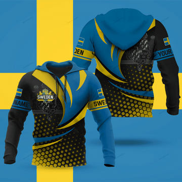 FUNSTUFFPRINT Customize Pattern Wave And Coat Of Arms Sweden Unisex Adult 3D Hoodie and Zip Hoodie