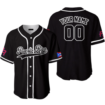 Custom Name Baseball Jerseys Puerto Rico Black White, Idea Gift for Men & Women