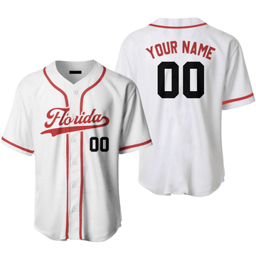 Custom Name Baseball Jerseys Florida White Red, Idea Gift for Men & Women