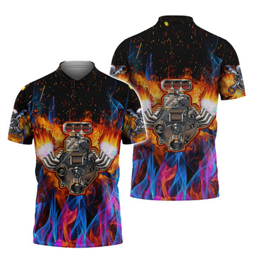FUNSTUFFPRINT Hot Rod Engine Polo Shirt Size S-5XL