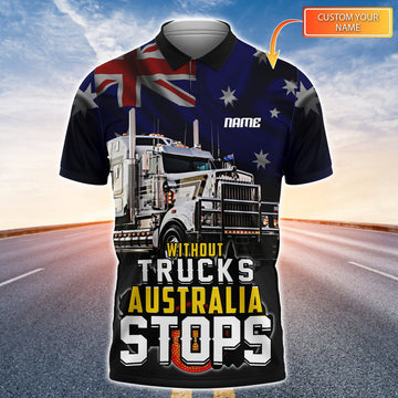 FUNSTUFFPRINT Without Trucks Australia Stops Personalized Name 3D Polo Shirt