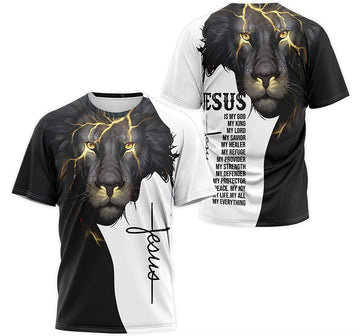 FUNSTUFFPRINT Personalized T-Shirt, Hoodie - Lion Thunder Jesus Cross Is My God My King My Lord My Joy My Life My All Everything 3D T-shirt