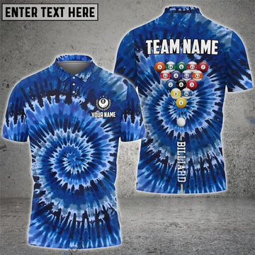 Custom Billiards Tie-Dye Personalized Name 3D Polo Shirt, Personalized Name Team Billiard Shirt