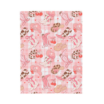 FUNSTUFFPRINT Plush Blanket - Girls Western Theme with Pink Plaid and Cherries